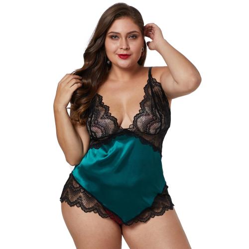 Gefascineerde plus size transparante kanten nachtkleding voor dames