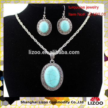 Turquoise Pendant Chain Necklace Dangle Earrings set