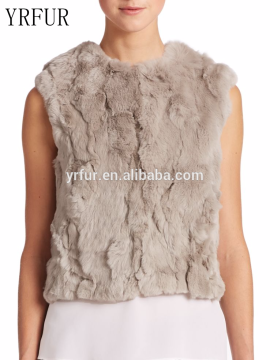 YR074A Good quality Ladies Rex rabbit fur vest Patchwork Fur Gilet