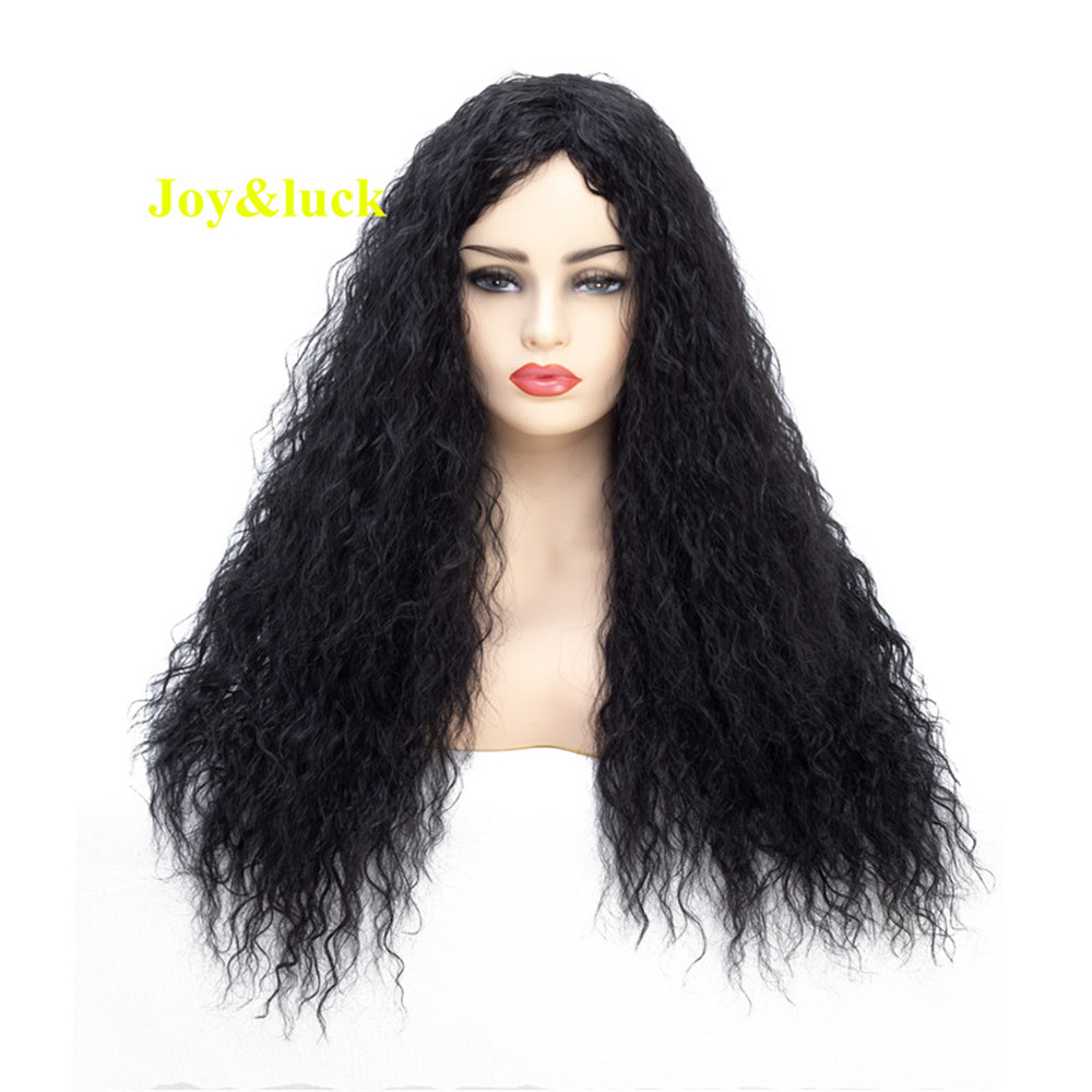 24inch Long Afro Kinky Curly Wig Black Color Fashion Synthetic Wigs for Women Hair Style