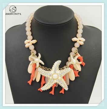 2015 wholesale Hot Pink Bead necklace, Vivid Ocean Gold Starfish Choke necklace for Women