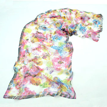 Vibrant Machine Hemmed Digital Printed Silk Chiffon Georgette Scarfs