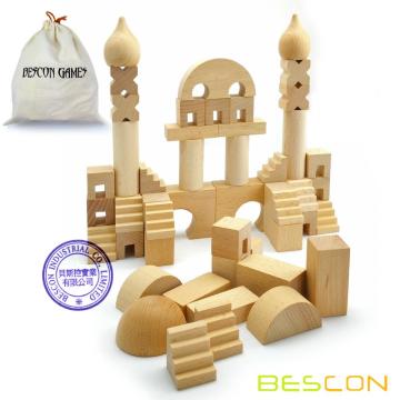 BESCON DICE Original Wood Building Blocks Wooden Toys 52pcs with Canvas Carry bag, Baby Children Educational Enlightenment Toy