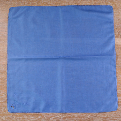 Blauwe katoenen zakdoek borduurpatronen Drawnwork