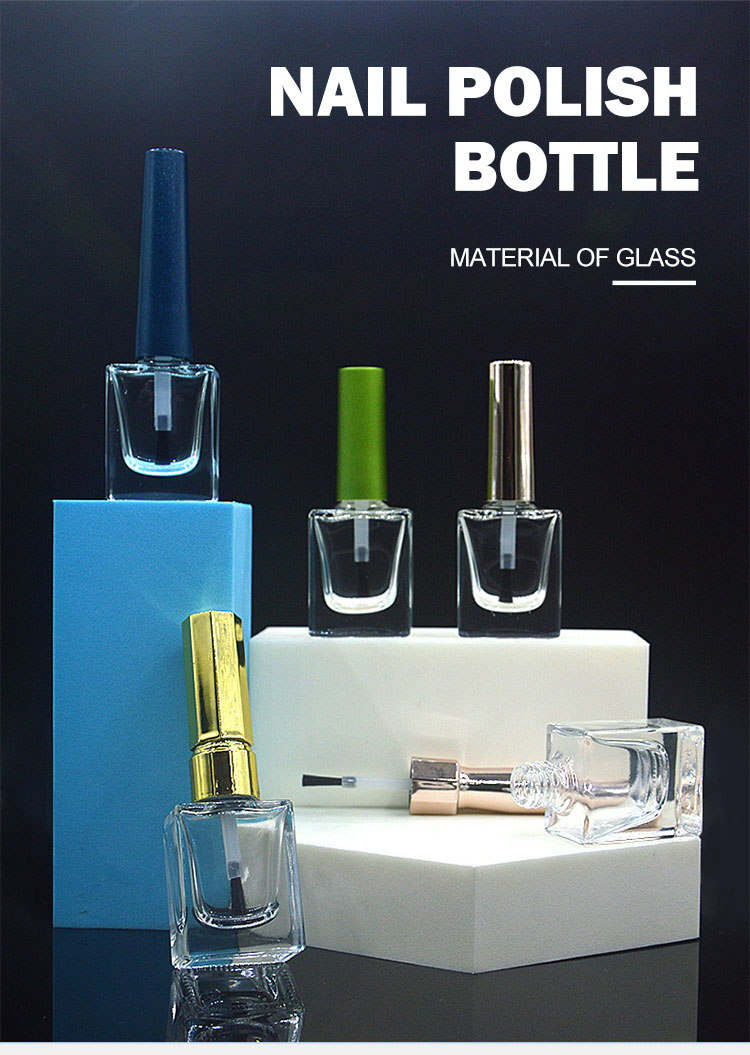 10ml New design nail uv gel glass bottle square nail polish bottle with cap and brush