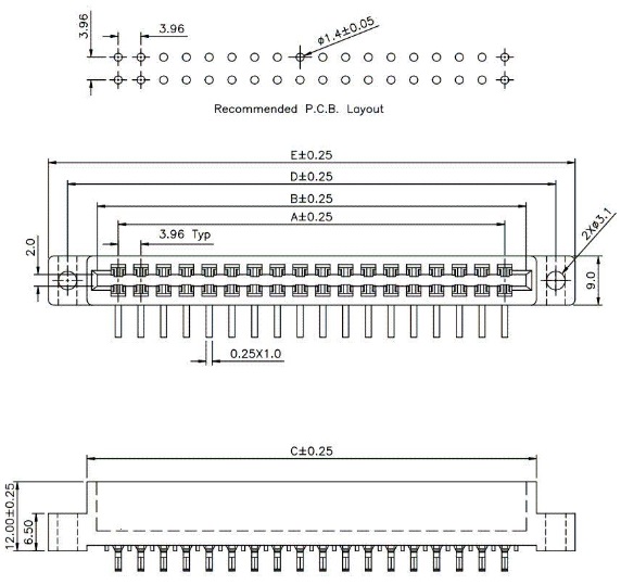 ECCR-XB3.0S0SB05 3.96MM Slot Right Angle DIP Connectors with mounting ears