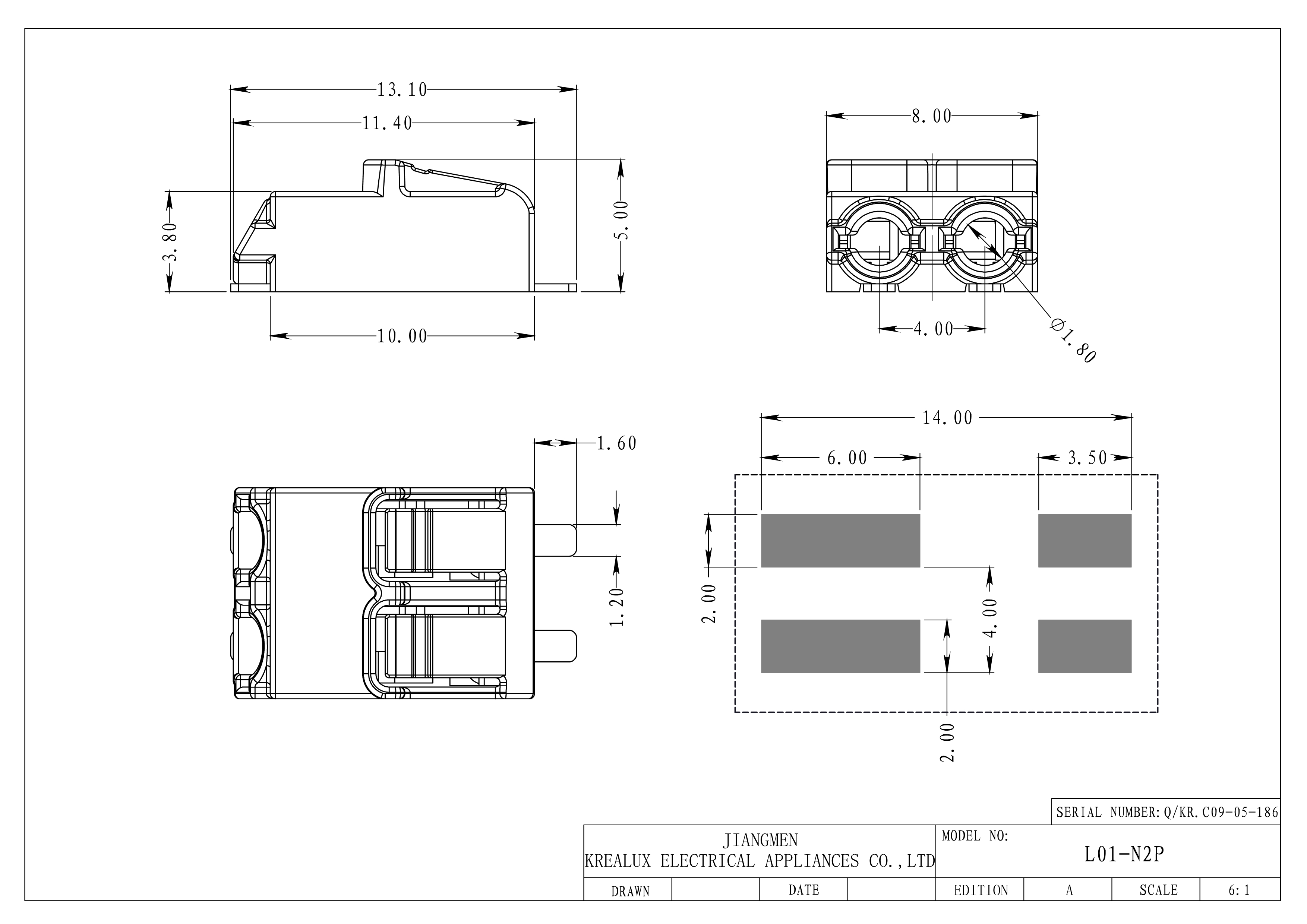 High wattage PCB push wire connector