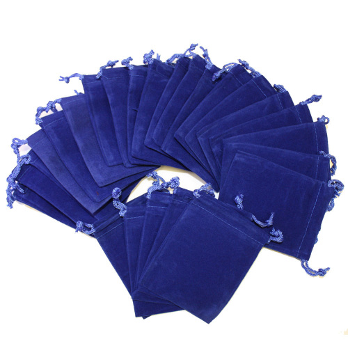 Drak blue velvet pouch with blue string