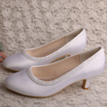 Small Clear Beaded Bridal Shoes Low Heeled