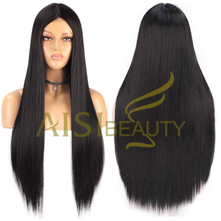 Aisi Beauty Topselling Vendor Cheap Long Silky Straight Black Wig Swiss Lace Synthetic Hair For Black Women Lace Front Wig