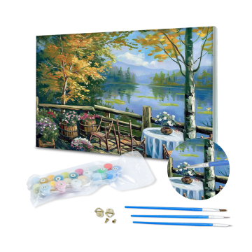 Handmade Lakeside Garden Paint by Numbers DIY Digital Oil Painting for Sale