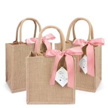 Wholesale Pink Ribbon Logo Tote Bags Made of Hessian Burlap Jute