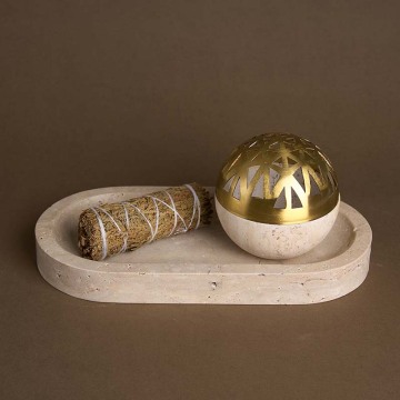 Travertine Mubkhar Bakhoor Censer Collection: Single Family Set of 1pc for Muslim Arabic Incense Burning