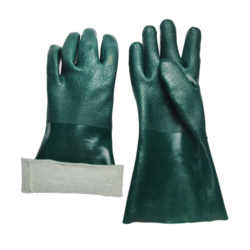 Green PVC coated gloves 35cm