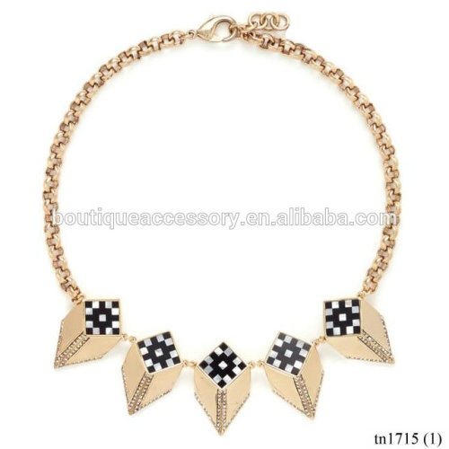 Fashion Jewelry Gold Enamel Diamonds Statement Necklace