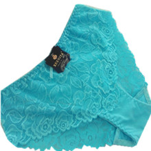 China wholesale sky blue panty mid-waist shaper sexy hot sale lace floral underwear 2537