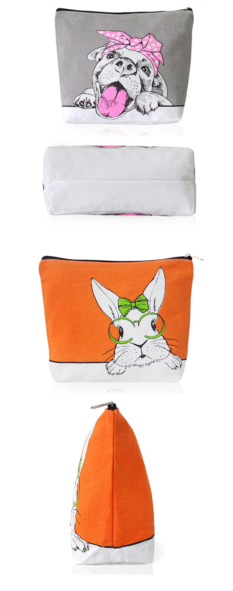 2D Cute Cartoon Print Rabbit Canvas Cotton Pouch Organizer Toiletry Purse Bag