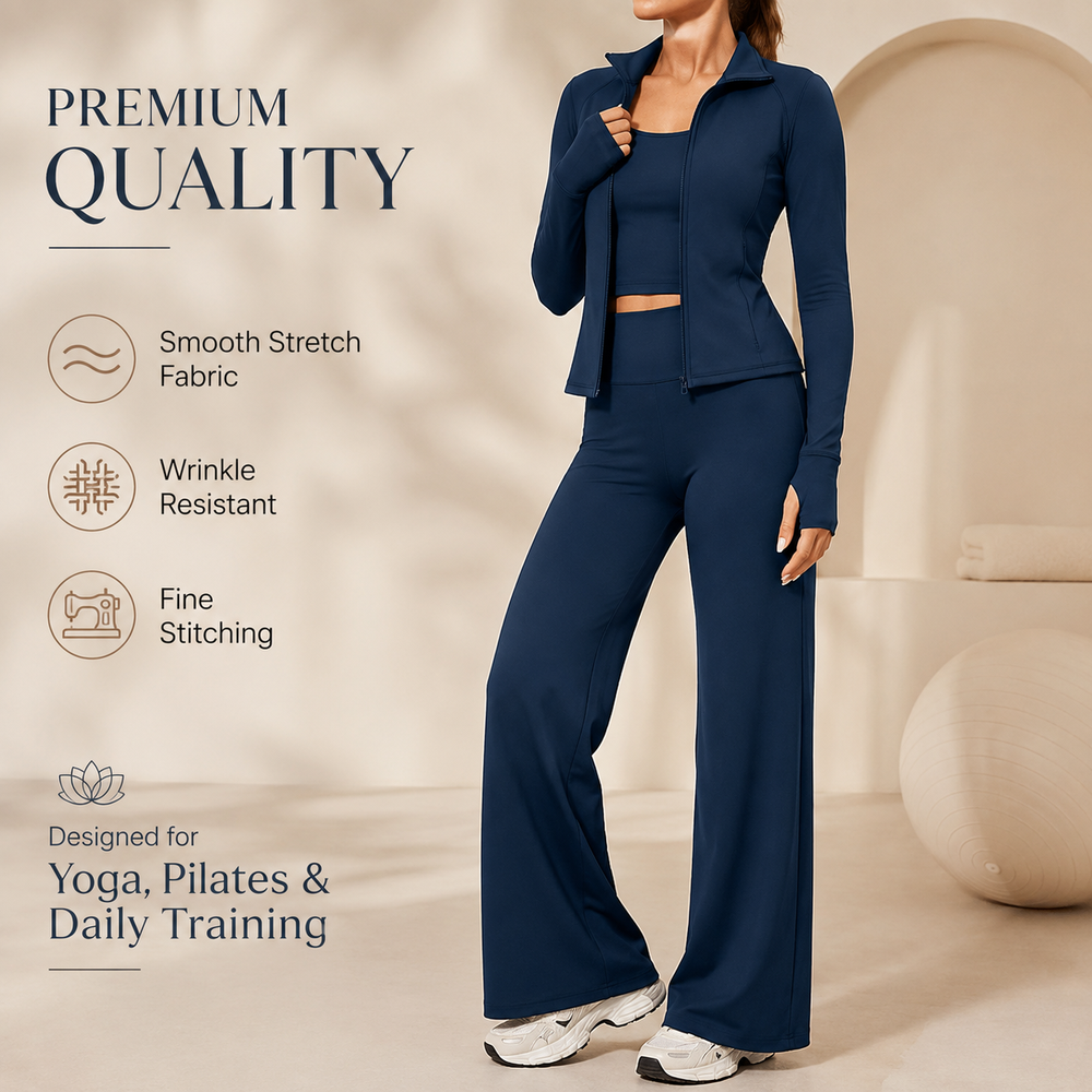 Женский однотонный бесшовный комплект для йоги из трех предметов Women's 3 Piece Solid Seamless Yoga Set