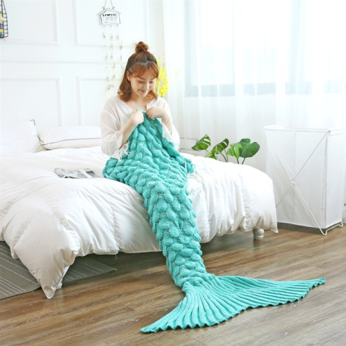 Hand knitted mermaid fish scale sofa blanket