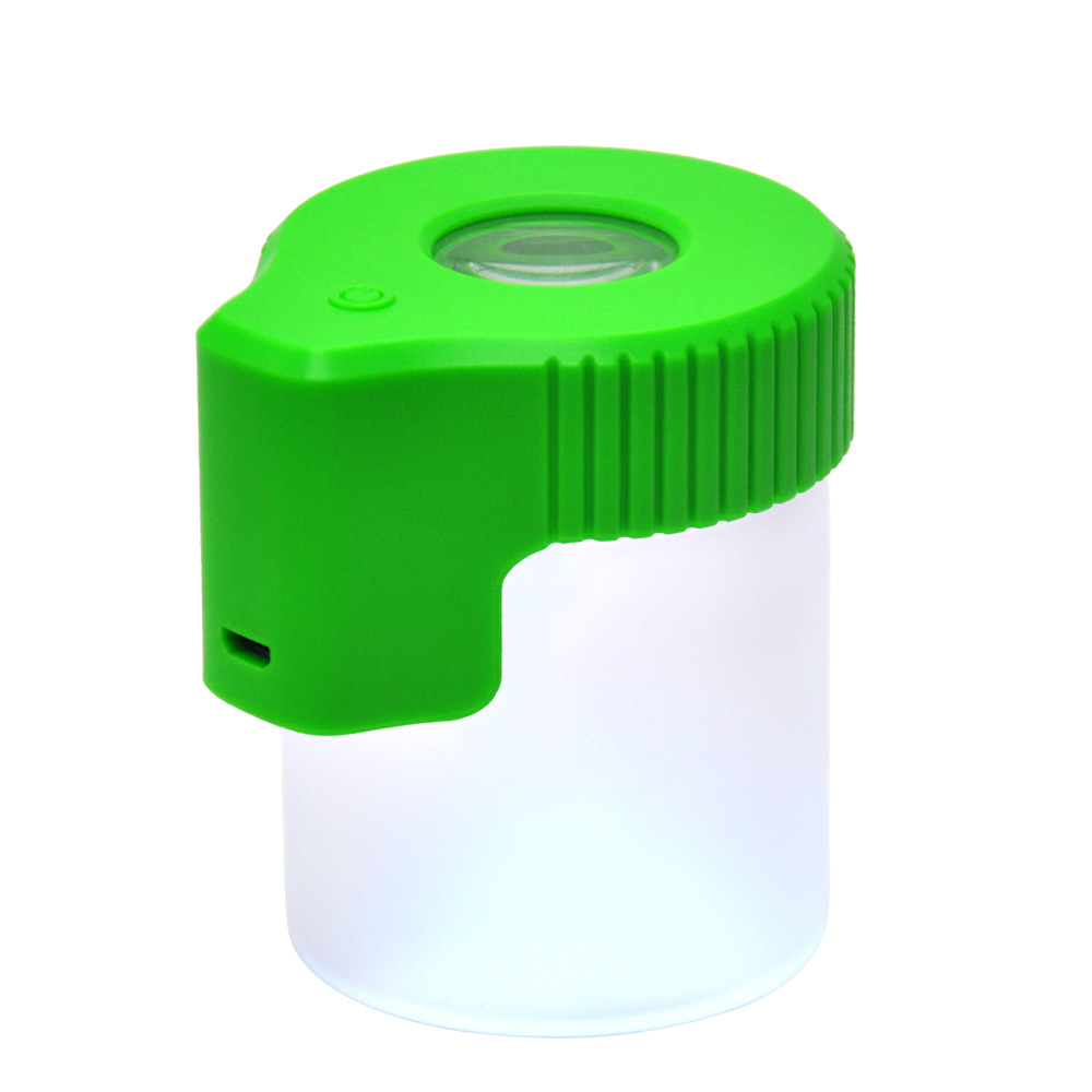 Plastic&Glass Light-Up LED Air Tight Storage Magnifying Jar Viewing Container 155 ML Multi-Use Plastic Pill Box Bottle