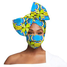 Newest 2 PCs Set African Ankara Fabric Turbans Headwraps with Zipper Mask