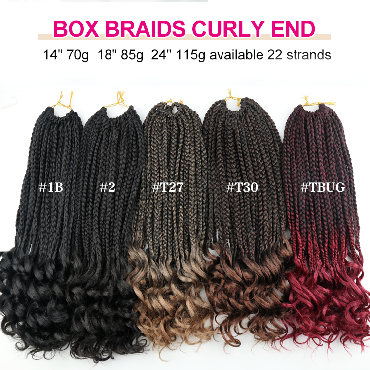 Juliana 14 18 24 Inch Premium Fibers Synthetic Pre Braided Goddess Box Braids Crochet Hair With Curly End