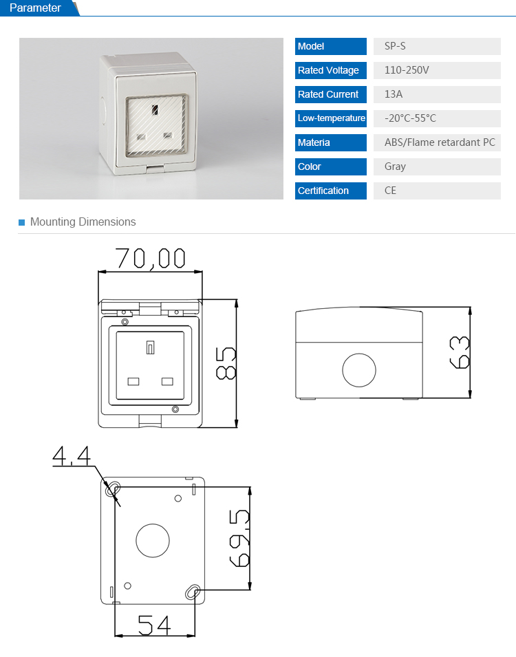 IP55 English Style Double Control Socket with Waterproof Cover