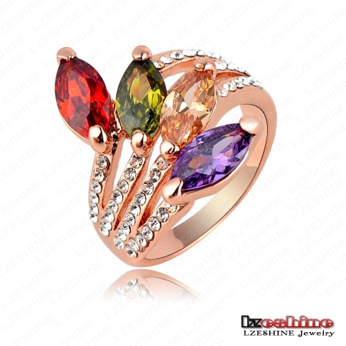 18k Rose Gold Finger Ring, Fashion Leaf Shape Engagement Finger Rings, Crystals Costume Jewelry (Ri-HQ0221)
