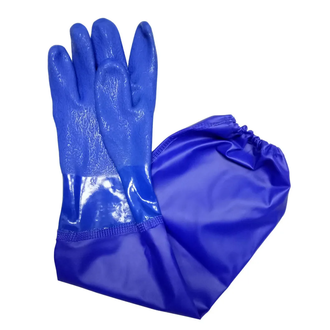 Long Sleeve Blue PVC Gloves Chemical Resistant Work Gloves