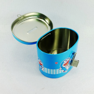 with handle oval money metal tin