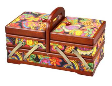 Tapestry Wooden Cantilever Sewing Basket