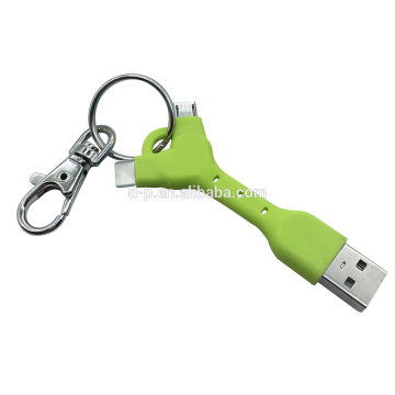 hot sale key chain usb cable 2in 1 usb charging cable