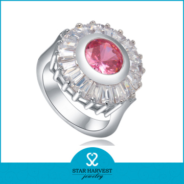 Flower shape red stone imitation ring