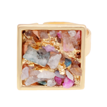 18k Gold Color Natural Square Drusy Crystal Rings