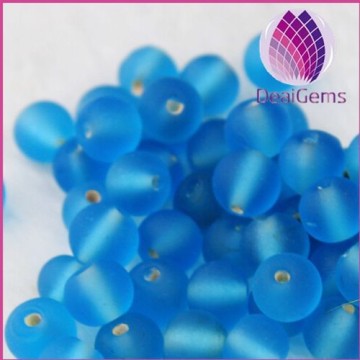 8.5mm frosted blue buddha round matte glass beads