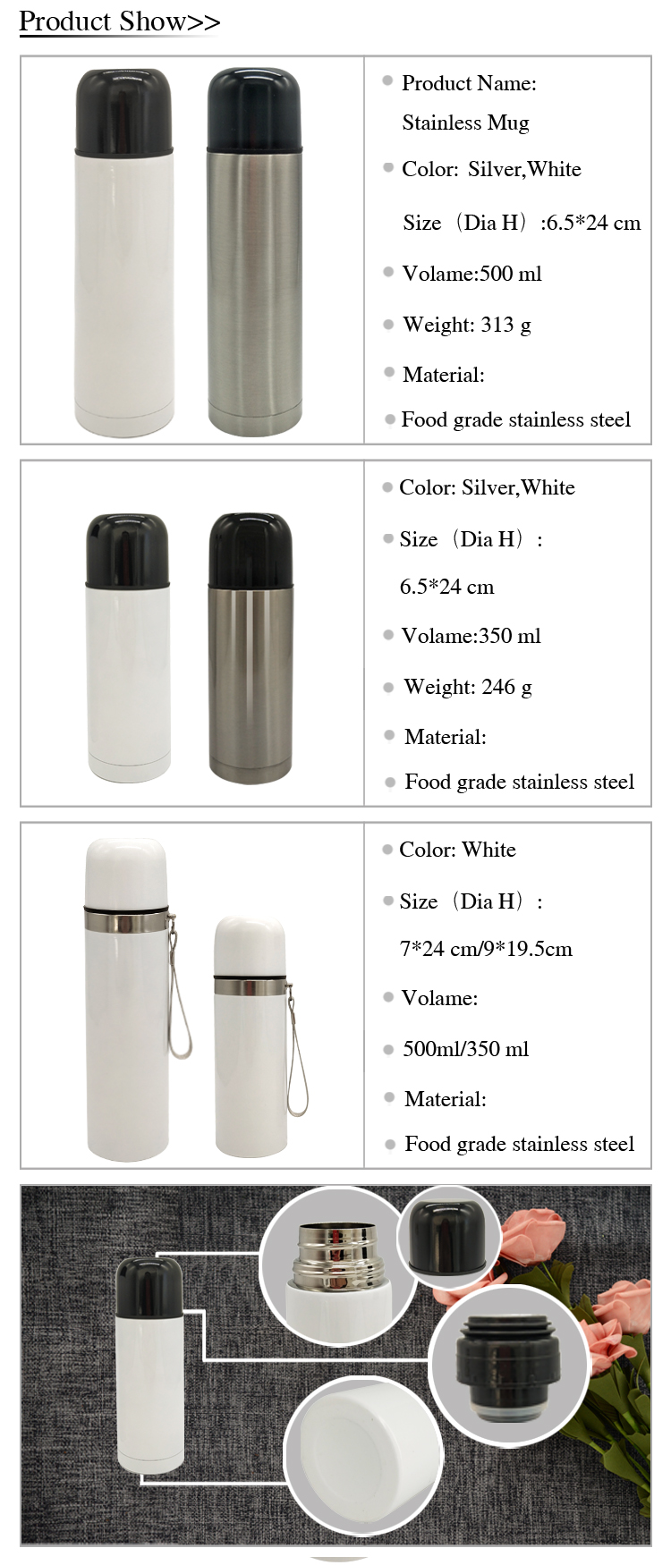 Best selling Office and travel Stainless Steel Thermos Water bottle