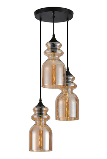 Amber glass Shade Pendant Light with 3 lamps