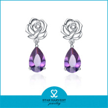 Best Sale Dangle Earring 925 sterling silver Rose Crystal Earring