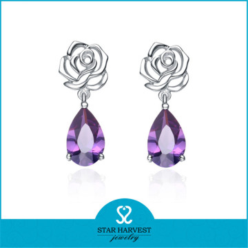 Best Sale Dangle Earring 925 sterling silver Rose Crystal Earring