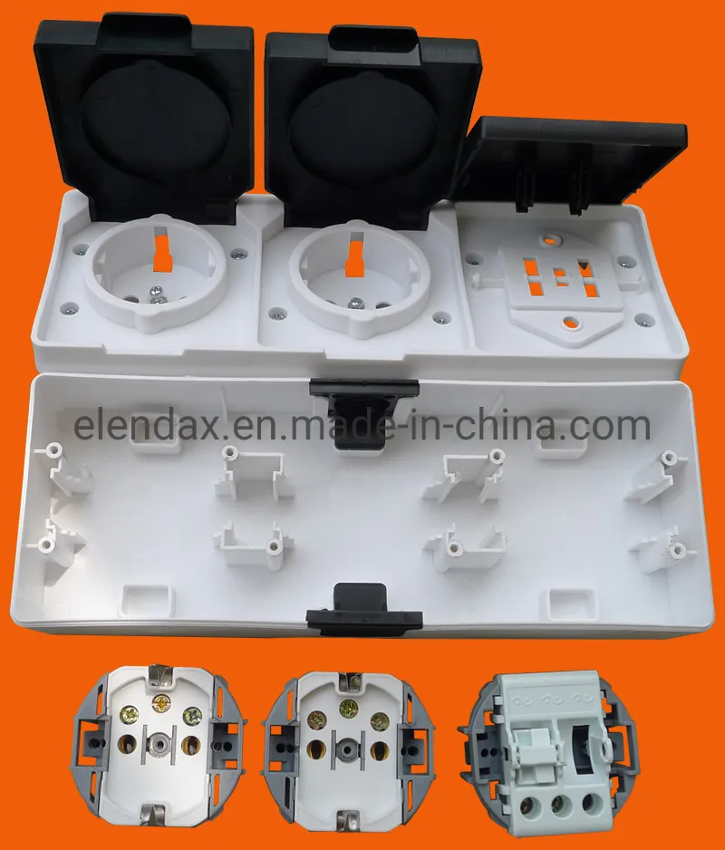 Водонепроницаемая 3-местная розетка евро IP44 для поверхностного монтажа S33310