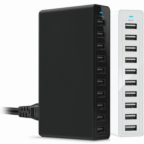 50W 10A 10-Port USB Charger Desktop Charger Charging Station with Smart IC (Black or white)
