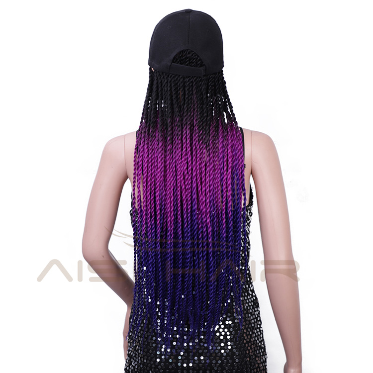 Aisi Hair Vendor Baseball Hat With Long Ombre Purple Twist Crochet Braiding Hair Extension For Black Women Synthetic Hair Wigs