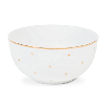 White Small Ceramic Bowl with Golden Rim - Decorative Fruit Bowl