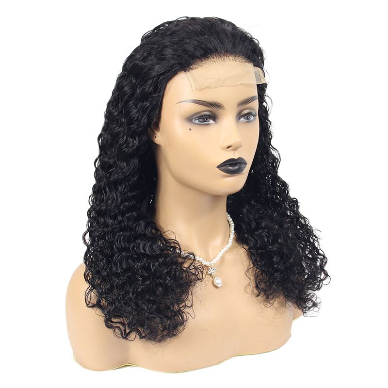 Glueless human hair wigs black, curly virgin human hair lace wigs, 150% density lacefront wig human hair