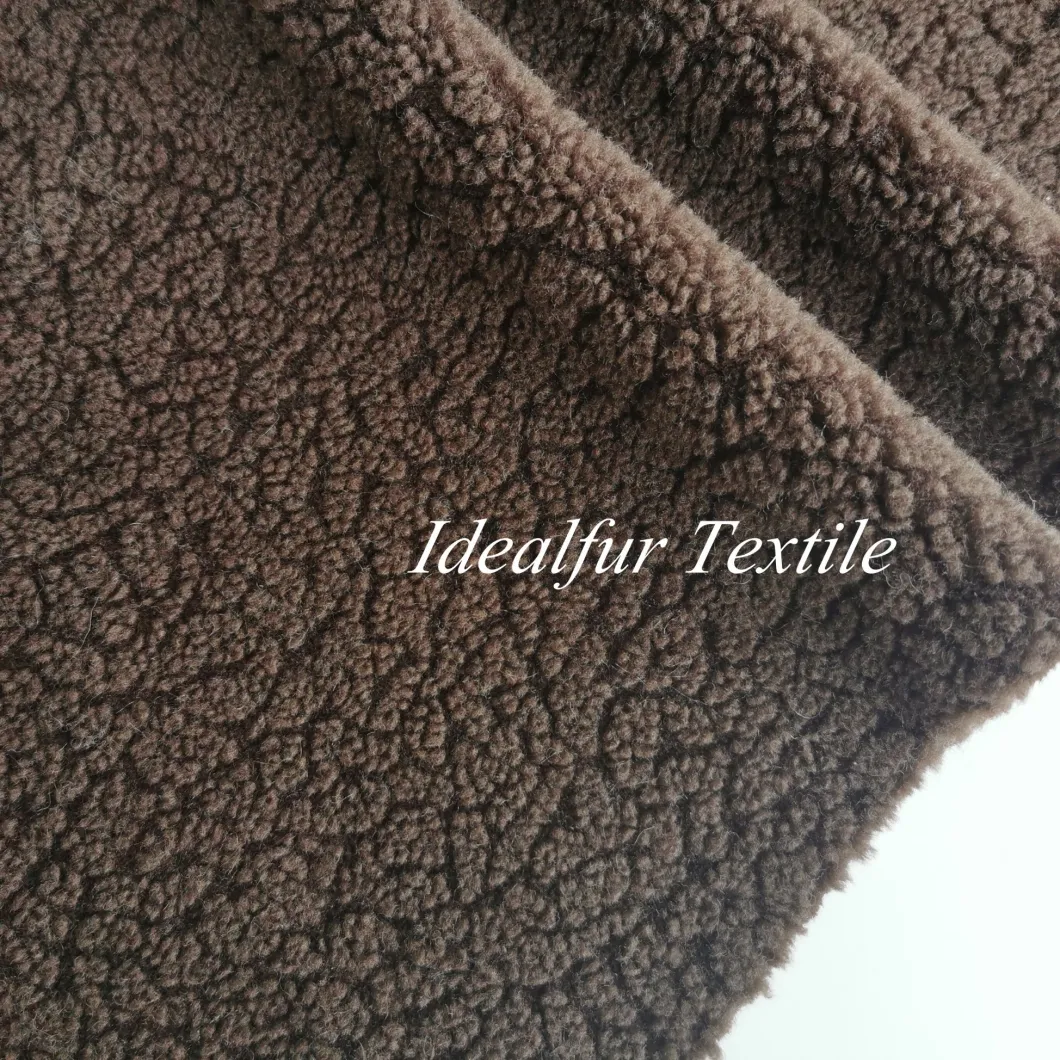 Lamb Embossed Sherpa Faux Fur Fabric with Suede Bonding Fabric for Coat