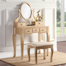 Gold Wood Makeup Vanity Table and Stool Set