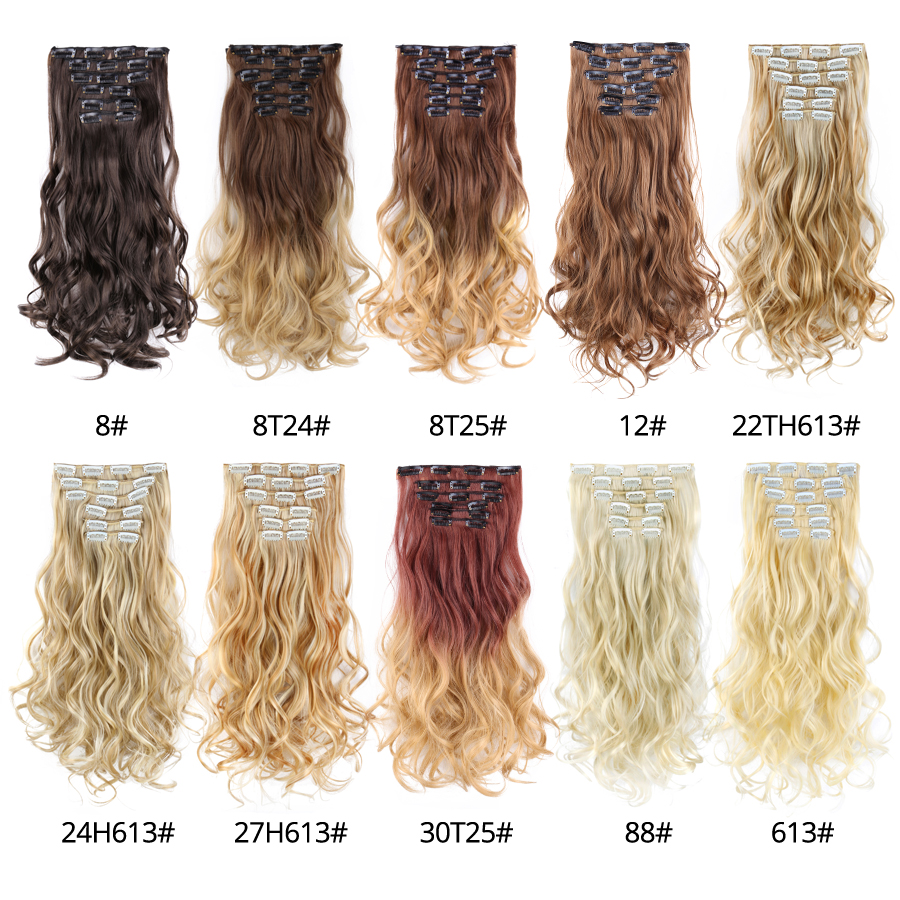 Alileader New Style 22" 6pcs/set Long Curly Body Wave 16 Clips Hairpieces Synthetic Clips In Hair Extensions For Woman
