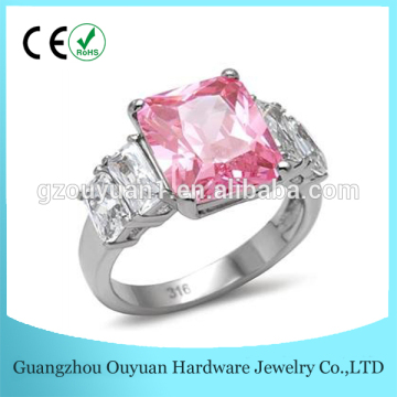 Luxury Cz diamond ring,stainless steel jewelry with pink zircon stone,ladies diamond ring jewelry