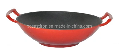 China Factory Enamel Cast Iron Wok Dia 30cm