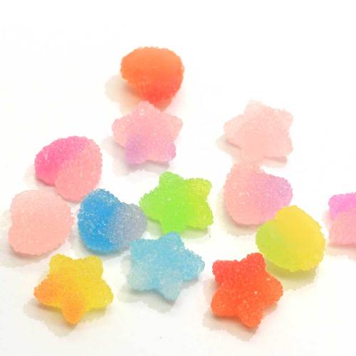 Venta al por mayor 100 Uds cabujón de resina de caramelo colores dobles Flatback Kawaii estrella forma de corazón cuentas de limo para Craft Girl Hair Center